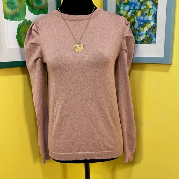 Worthington Tops - Worthington Pink Shimmering Puffed-Sleeve Blouse Size Petite Small